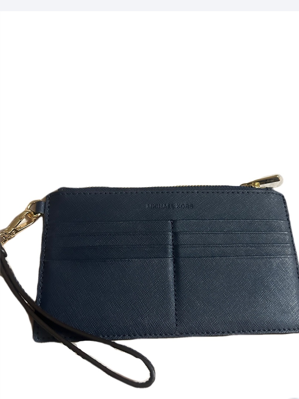 Michael Kors Navy Saffiano Leather Wristlet Card Case with Gold Hardware